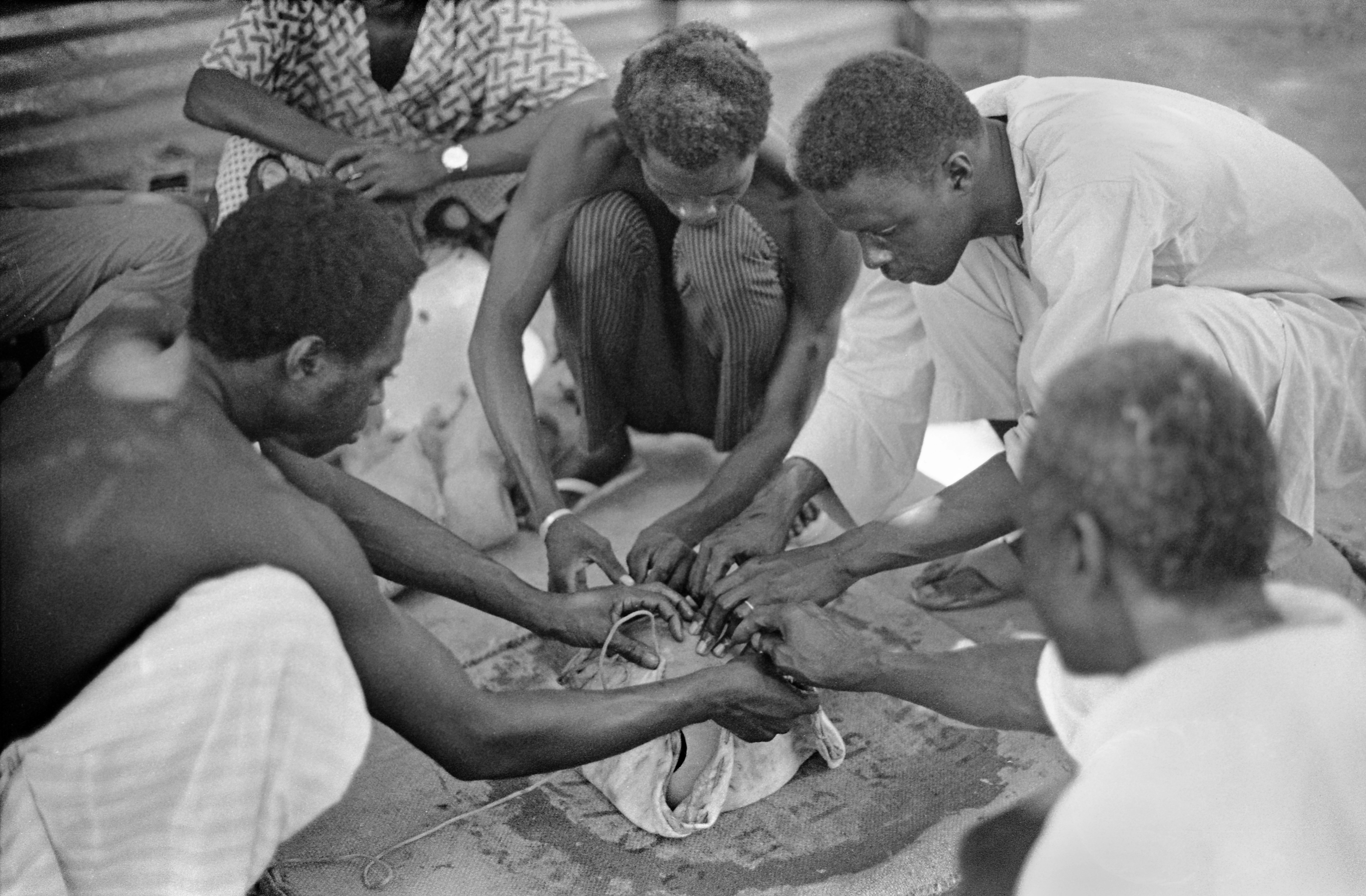 Bai_and_Dembo_Konte_and_apprentices_making_a_small_kora__1___photo_by_Susan_Gunn_Pevar